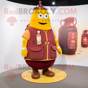 Maroon Bottle Of Mustard mascot costume character dressed with a Vest and Handbags