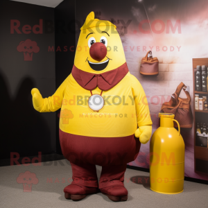 Maroon Bottle Of Mustard mascot costume character dressed with a Vest and Handbags