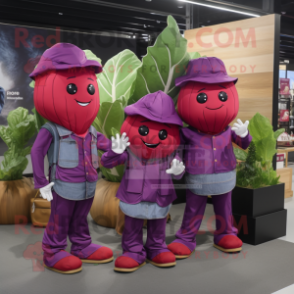 Red Cabbage Leaf mascot costume character dressed with a Bootcut Jeans and Handbags