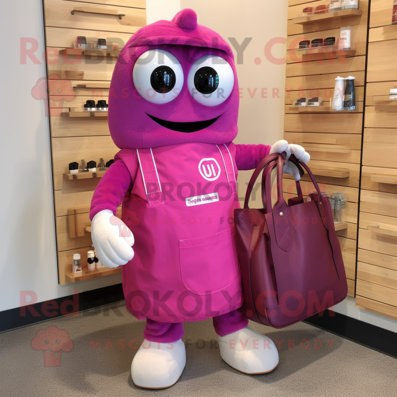 Magenta Doctor mascot costume character dressed with a Tank Top and Tote bags Magenta Doctor mascot costume character dressed with a Tank Top and Tote bags