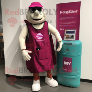 Magenta Doctor mascot costume character dressed with a Tank Top and Tote bags