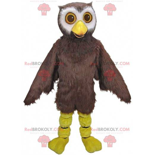 Mascotte de hibou marron et blanc, costume d'oiseau nocturne -