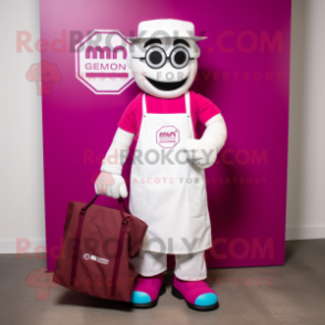 Magenta Doctor mascot costume character dressed with a Tank Top and Tote bags