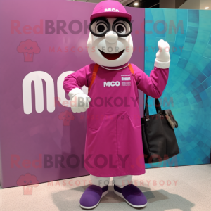 Magenta Doctor mascot costume character dressed with a Tank Top and Tote bags