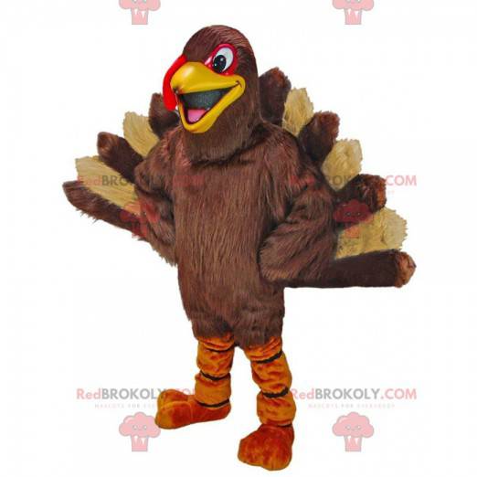 Giant turkey mascot, brown and beige turkey costume -
