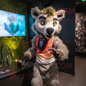 nan Hyena mascot costume character dressed with a Joggers and Digital watches