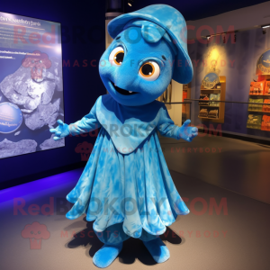 Blue Cod mascot costume character dressed with a Wrap Dress and Hairpins