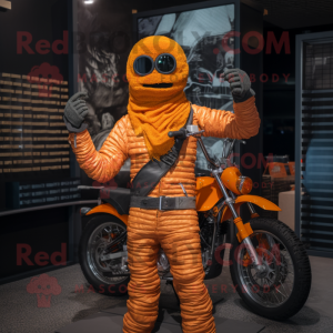 Orange Mummy mascot costume character dressed with a Biker Jacket and Scarf clips