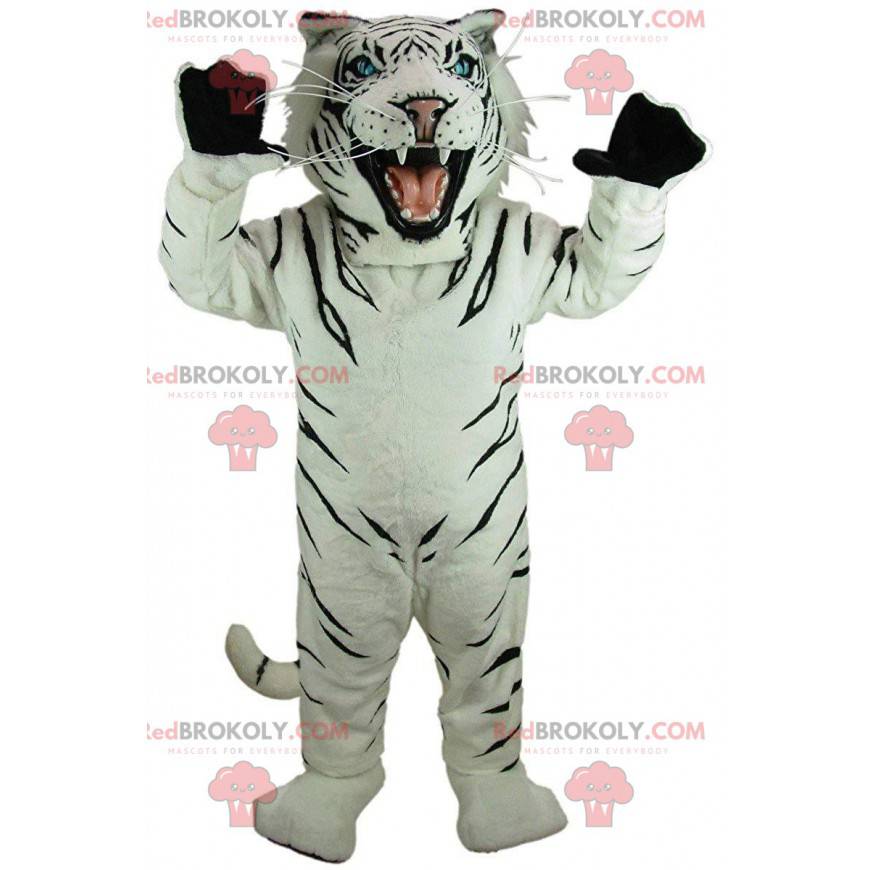 Witte en zwarte tijger mascotte, koninklijk tijgerkostuum -