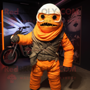 Orange Mummy mascot costume character dressed with a Biker Jacket and Scarf clips
