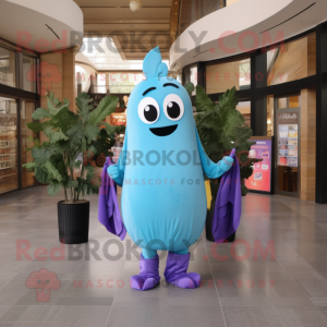 Sky Blue Eggplant mascot costume character dressed with a Cocktail Dress and Scarf clips