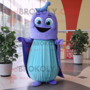 Sky Blue Eggplant mascot costume character dressed with a Cocktail Dress and Scarf clips