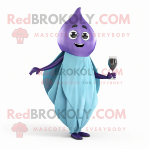 Sky Blue Eggplant mascot costume character dressed with a Cocktail Dress and Scarf clips