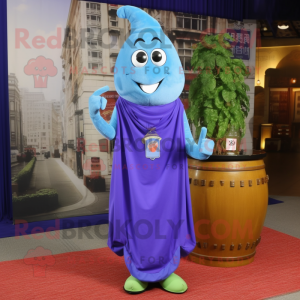 Sky Blue Eggplant mascot costume character dressed with a Cocktail Dress and Scarf clips
