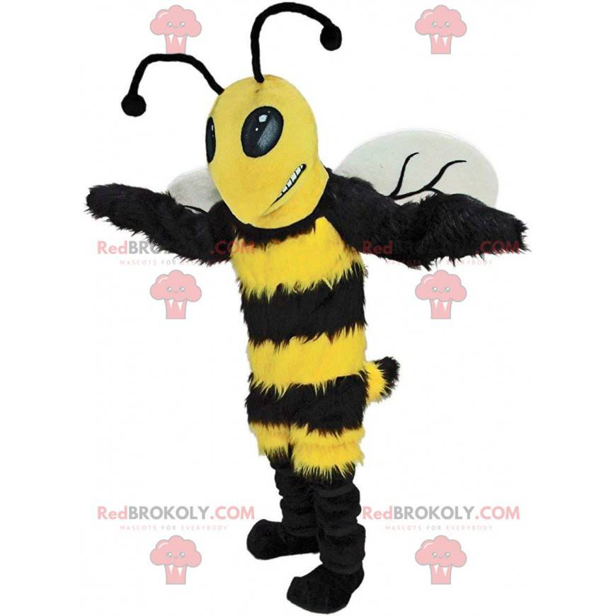 Mascote de abelha preta e amarela, fantasia de vespa gigante -