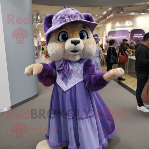 Lavender Mountain Lion mascot costume character dressed with a Ball Gown and Berets