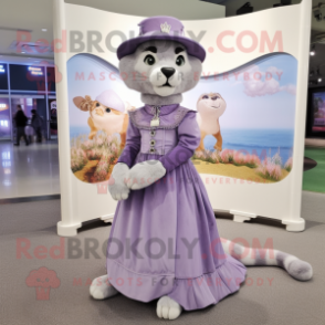 Lavender Mountain Lion mascot costume character dressed with a Ball Gown and Berets