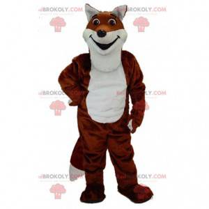 Mascotte de renard orange et blanc réaliste, costume de renard