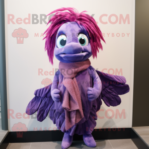 Purple Betta Fish mascot costume character dressed with a Blouse and Scarf clips
