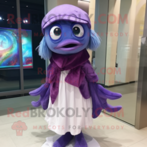 Purple Betta Fish mascot costume character dressed with a Blouse and Scarf clips