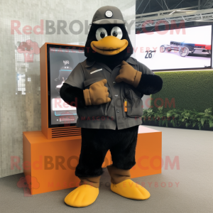 Black Mandarin mascot costume character dressed with a Cargo Pants and Digital watches