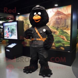 Black Mandarin mascot costume character dressed with a Cargo Pants and Digital watches