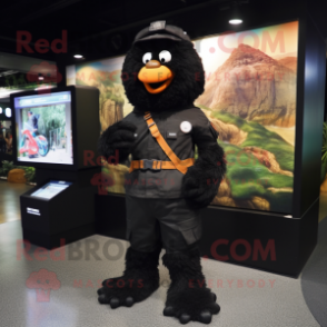 Black Mandarin mascot costume character dressed with a Cargo Pants and Digital watches