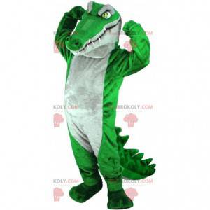 Mascotte de crocodile vert et gris très impressionnant et
