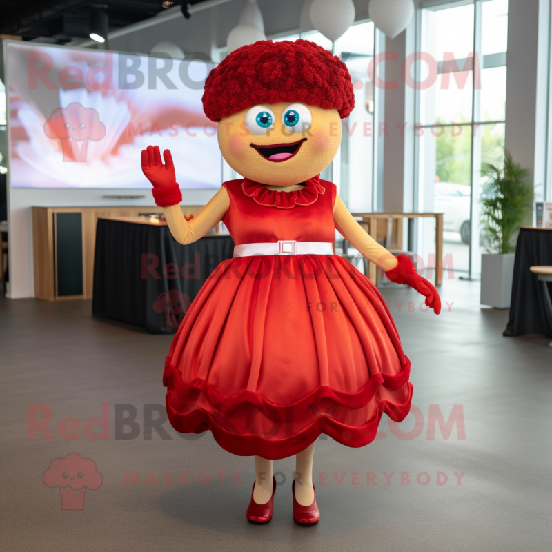 Red Hamburger mascot costume character dressed with a Cocktail Dress and Rings