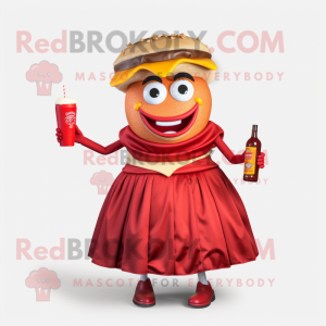Red Hamburger mascot costume character dressed with a Cocktail Dress and Rings