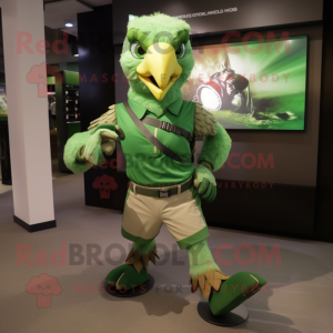 Green Hawk mascot costume character dressed with a Running Shorts and Belts