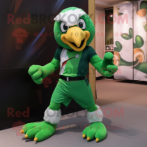 Green Hawk mascot costume character dressed with a Running Shorts and Belts