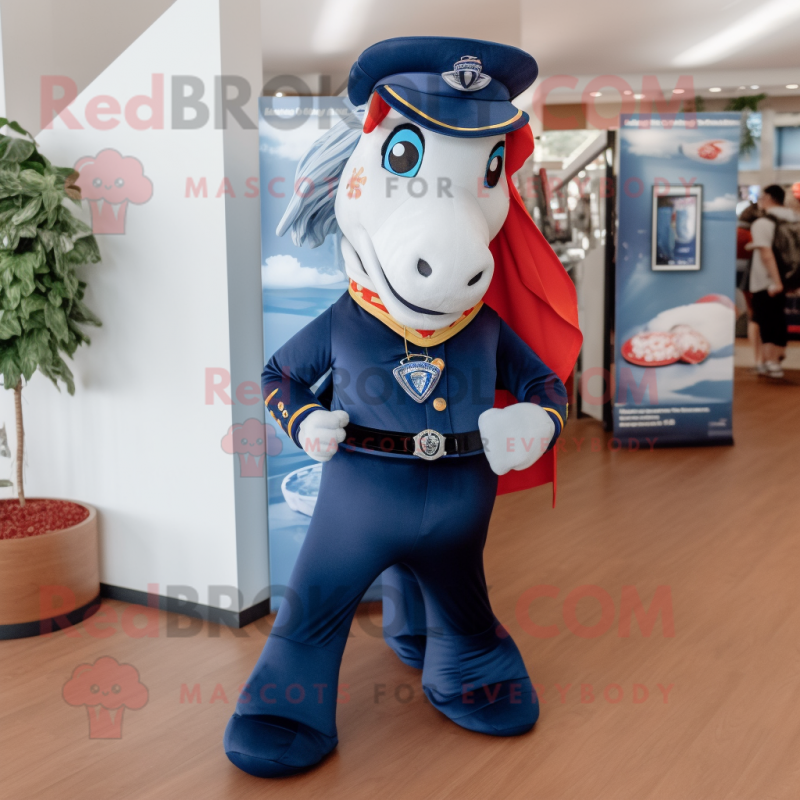 Navy Mare mascot costume character dressed with a Capri Pants and Cummerbunds