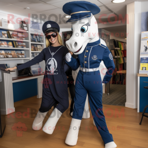 Navy Mare mascot costume character dressed with a Capri Pants and Cummerbunds