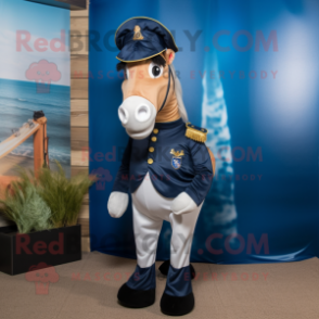 Navy Mare mascot costume character dressed with a Capri Pants and Cummerbunds