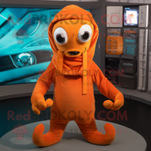 Orange Kraken mascot costume character dressed with a Turtleneck and Headbands