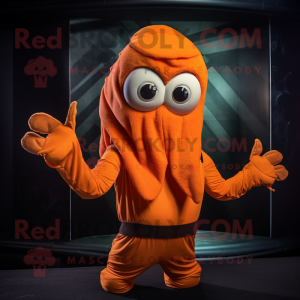 Orange Kraken mascot costume character dressed with a Turtleneck and Headbands