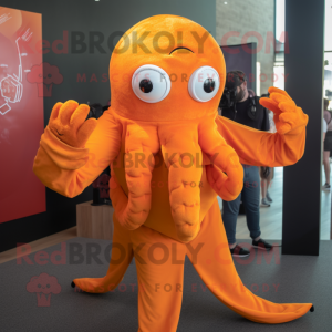 Orange Kraken mascot costume character dressed with a Turtleneck and Headbands