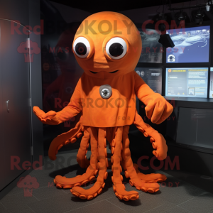 Orange Kraken mascot costume character dressed with a Turtleneck and Headbands