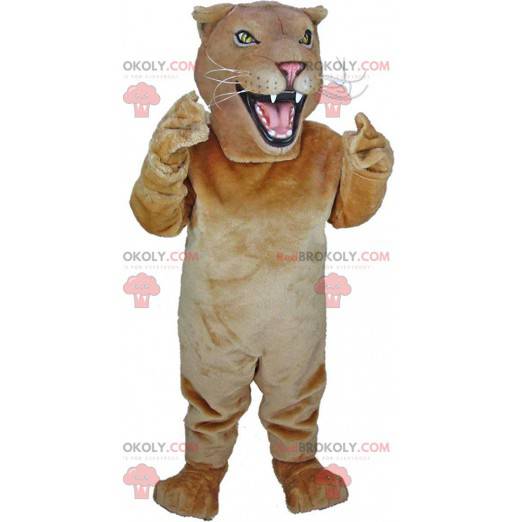 Beige lioness mascot, fierce feline costume - Redbrokoly.com