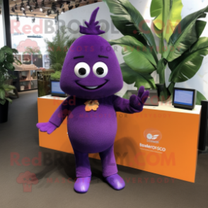 Purple Mango mascot costume character dressed with a Dress Pants and Anklets