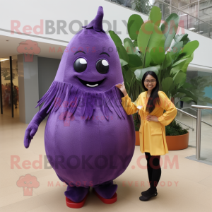 Purple Mango mascot costume character dressed with a Dress Pants and Anklets