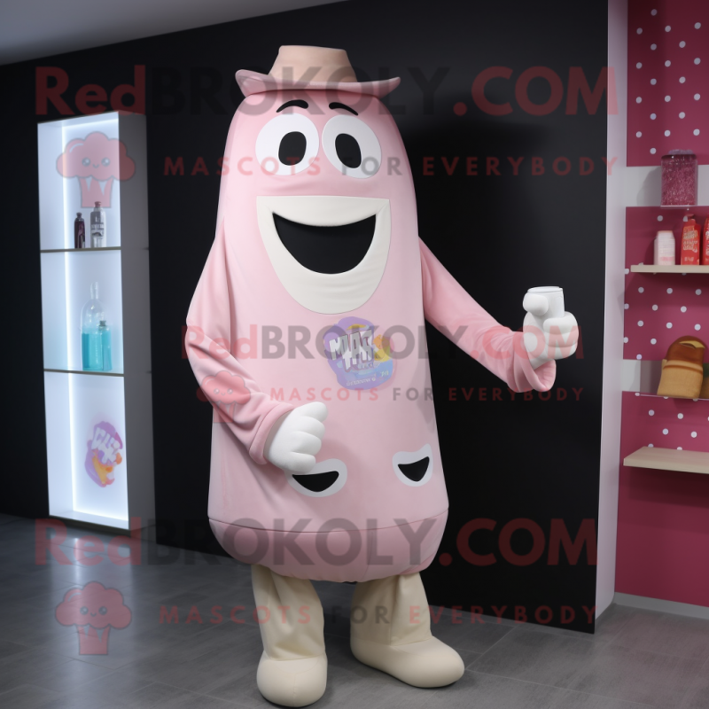 Pink Bottle Of Milk mascot costume character dressed with a Sweater and Pocket squares