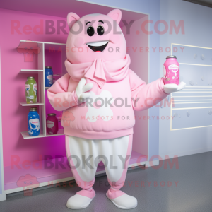 Pink Bottle Of Milk mascot costume character dressed with a Sweater and Pocket squares