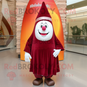 Maroon Shakshuka mascot costume character dressed with a Sheath Dress and Hats