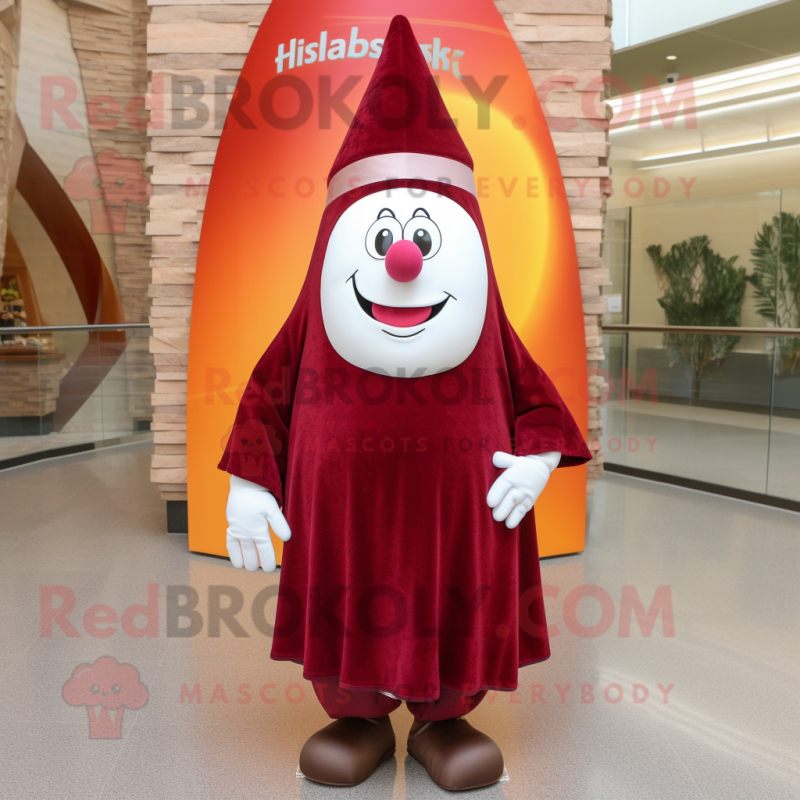 Maroon Shakshuka mascot costume character dressed with a Sheath Dress and Hats Maroon Shakshuka mascot costume character dressed with a Sheath Dress and Hats