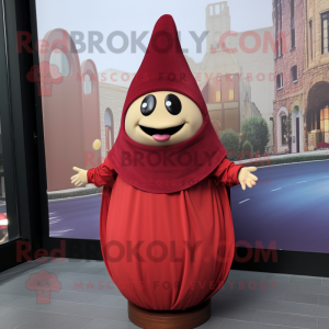 Maroon Shakshuka mascot costume character dressed with a Sheath Dress and Hats