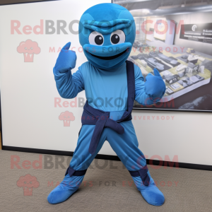 Blue Ninja mascot costume character dressed with a Joggers and Bracelets