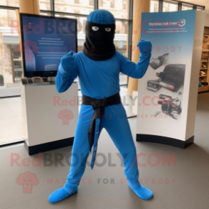 Blue Ninja mascot costume character dressed with a Joggers and Bracelets