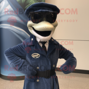 Navy Snake mascot costume character dressed with a Suit and Sunglasses